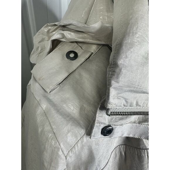 Chico's Metallic Shimmer Utility Jacket Womens Sz 2 (L) Champagne Hooded Hidden - Picture 15 of 15